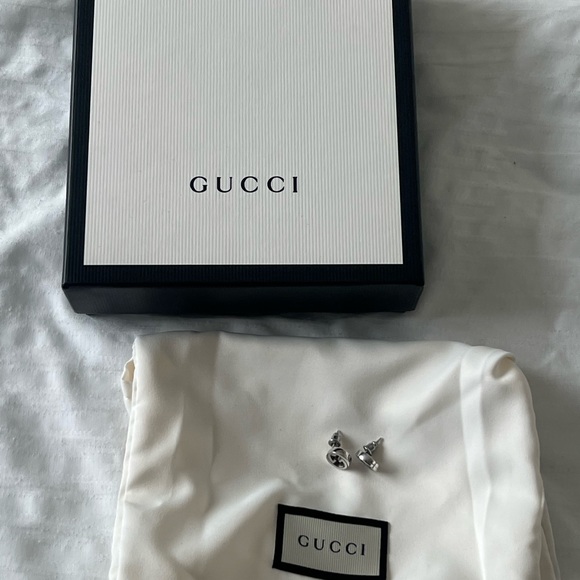 Gucci Silver Logo Stud Earrings